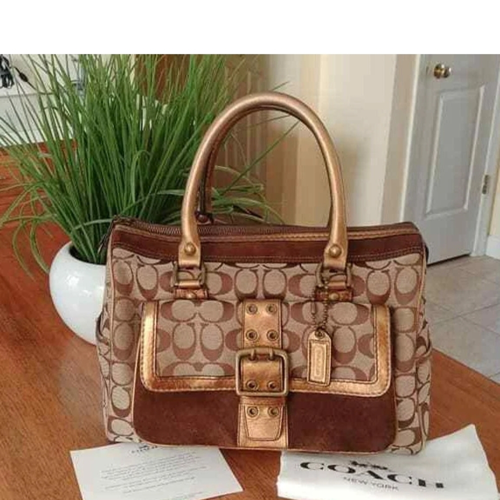 Coach Brown and Gold Signature Handbag